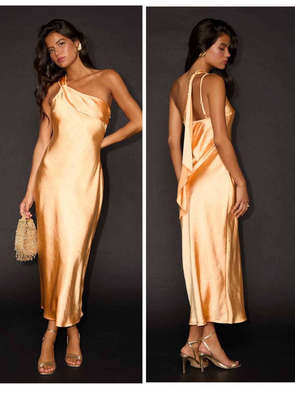 Lulus Naima Light Orange Satin One-Shoulder Midi Dress Size Small Cocktail Sexy